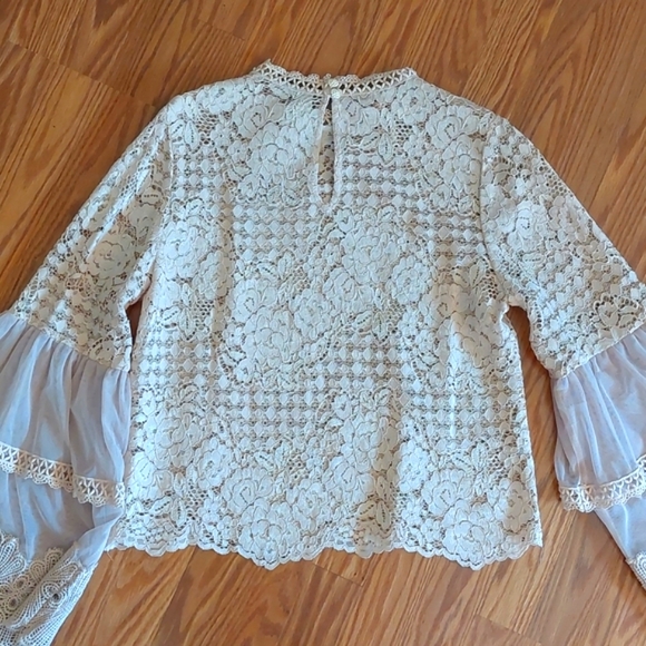 Allison Joy Lace Blouse, Champagne, Bell Sleeve, Size L - Picture 6 of 11